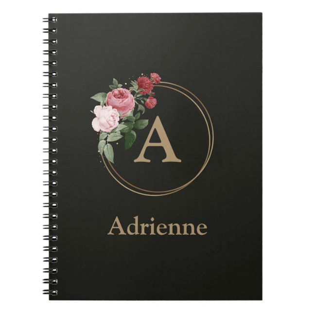 Blommigt Anpassningsbar Monogram och Namn Journal  Anteckningsbok (Framsidan)