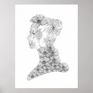 Blommigt Ansikte Illustration Mode & Beauty Poster