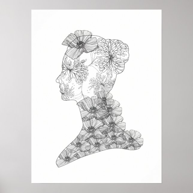 Blommigt Ansikte Illustration Mode & Beauty Poster (Framsidan)