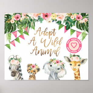 Blommigt Anta en Vild för djurFödelsedagsfest Poster