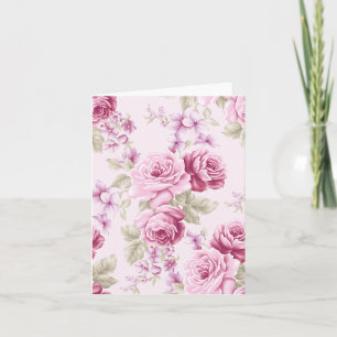 Blommigt-anteckningskort för Rosa ros Mönster Tack Kort