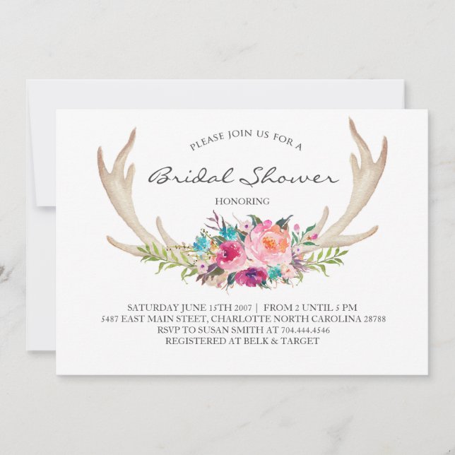 Blommigt antler boho Shower-inbjudan Inbjudningar (Framsida)