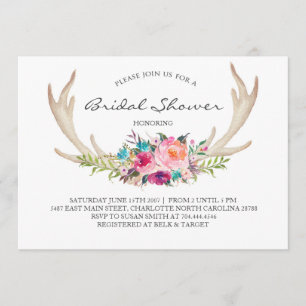 Blommigt antler boho Shower-inbjudan Inbjudningar