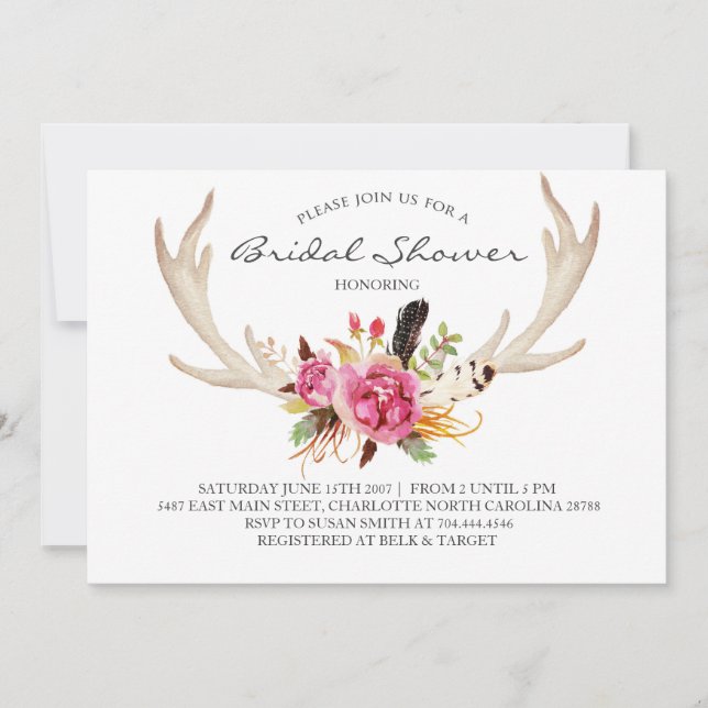 Blommigt antler boho Shower-inbjudan Inbjudningar (Framsida)