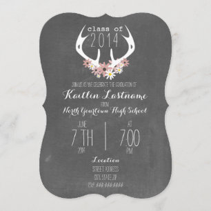 Blommigt Antlers Chalkboard Inspired Studenten Inbjudningar