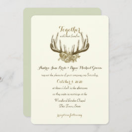 Blommigt Antlers Elegant Woodland Bröllop Inbjudningar