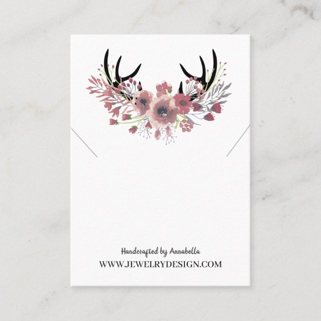 Blommigt Antlers Necklace Pendant Visning Card Visitkort (Framsida)