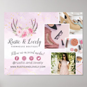 Blommigt Antlers Rosa Guld Marble 4-Photo Marknads Poster