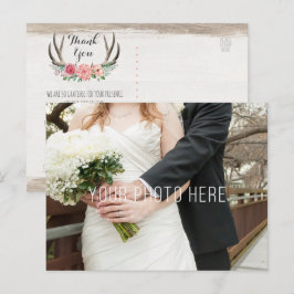 Blommigt Antlers Rustic Wood Bröllop Tack Vykort