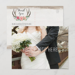 Blommigt Antlers Rustic Wood Bröllop Tack Vykort