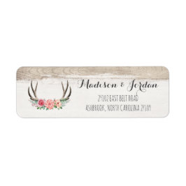 Blommigt Antlers Rustic Wood Personligt bröllp Returadress Etikett