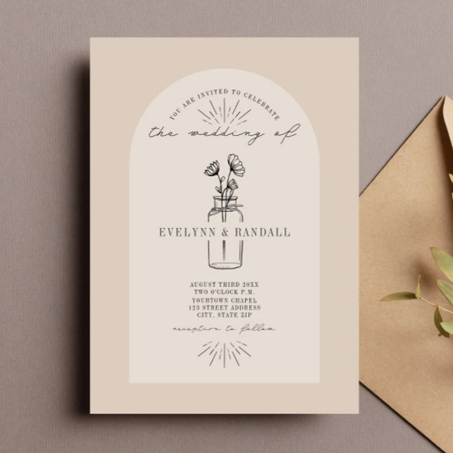 Blommigt Apothecary Line Art Tan Wedding bjudande Inbjudningar (Skapare uppladdad)