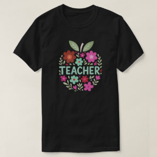 Blommigt Apple Teacher Design T Shirt