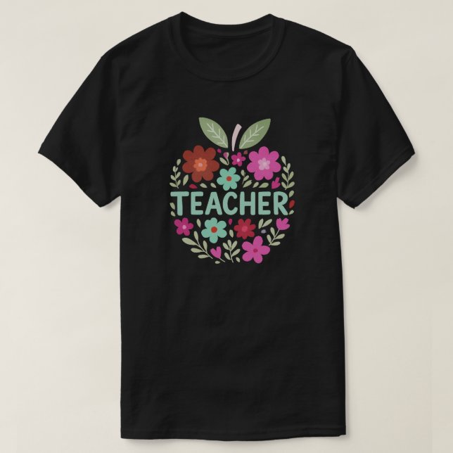 Blommigt Apple Teacher Design T Shirt (Design framsida)