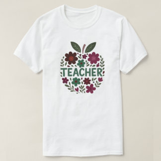 Blommigt Apple Teacher Design T Shirt