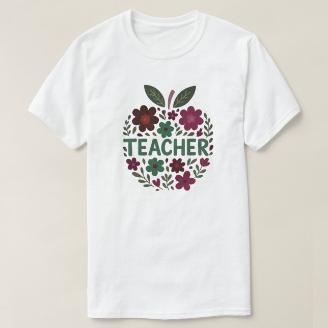 Blommigt Apple Teacher Design T Shirt (Design framsida)
