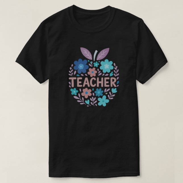Blommigt Apple Teacher Design T Shirt (Design framsida)