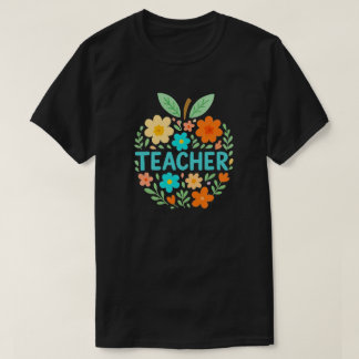 Blommigt Apple Teacher Design T Shirt