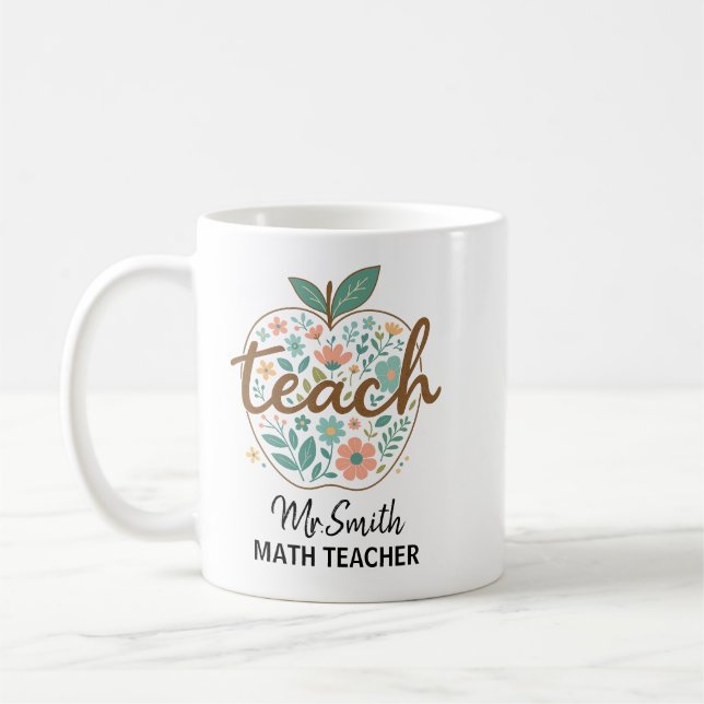 Blommigt Apple Teacher Mugg | Läraruppskattning (Vänster)