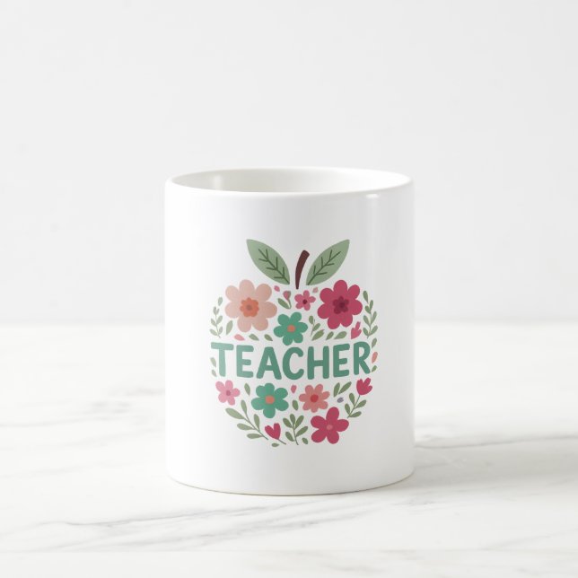 Blommigt Apple Teacher-uppskattning Kaffemugg (Center)