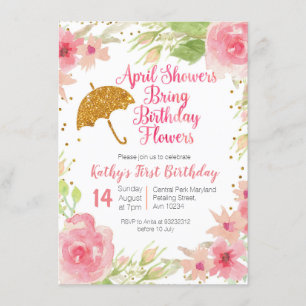 Blommigt April Showers Hämta födelsedagskurvor Inbjudningar