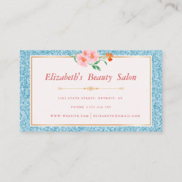 Blommigt Aqua Blue Glitter Makeup Artist Beauty Visitkort
