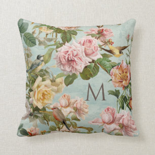 Blommigt Aqua Mint Ro Vintage Elegant Monogram Kudde
