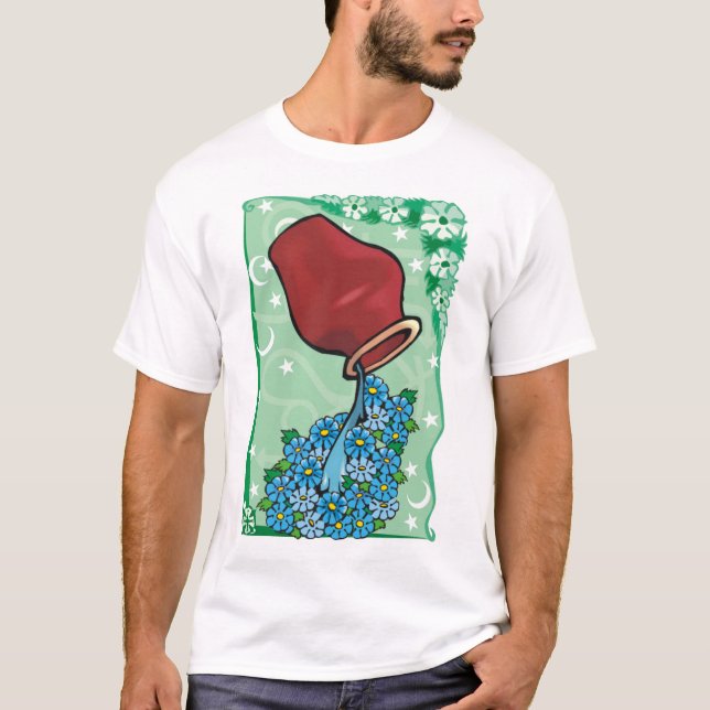 Blommigt Aquarius med vas som häller Blåa blommor T Shirt (Framsida)