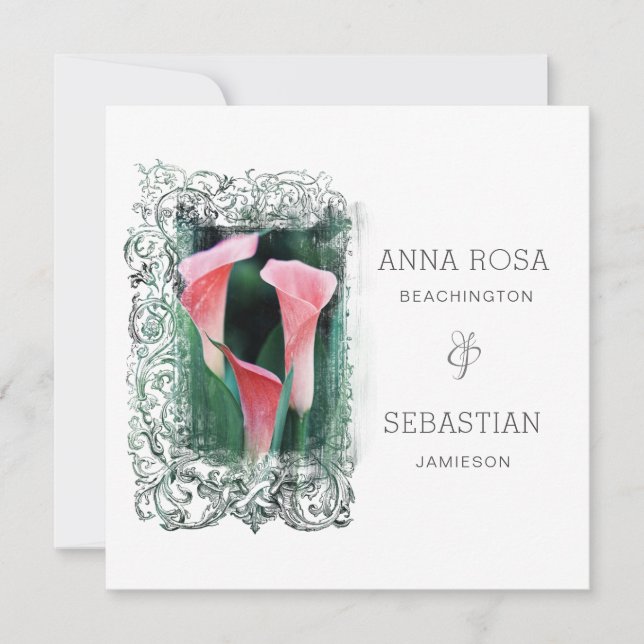 *~* Blommigt AR12 LILY PHOTO OSA + QR Bröllop Inbjudningar (Framsida)