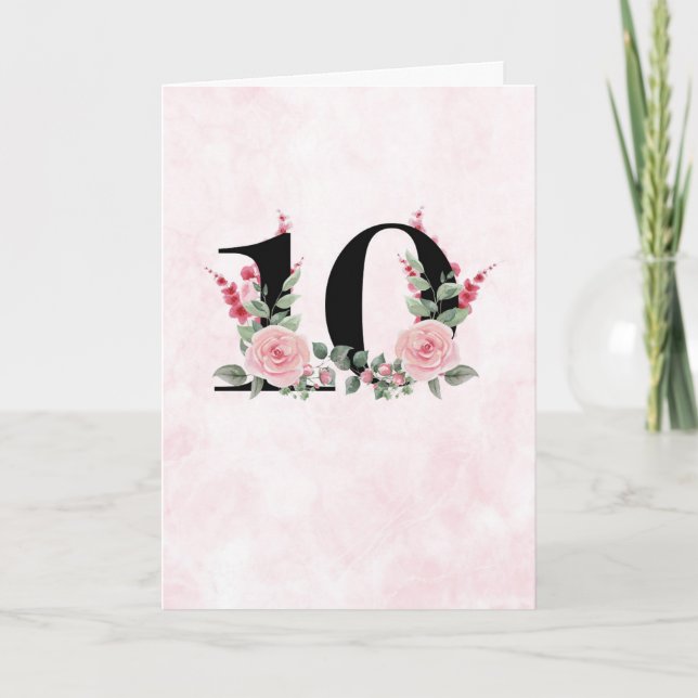Blommigt, arbete 10 - årsdag kort (Framsida)