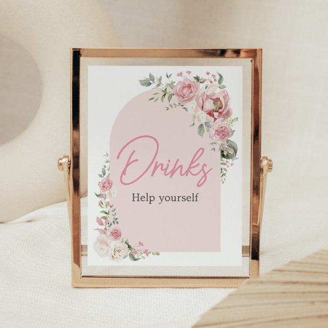 Blommigt Arch Baby i Blom Baby Shower Drinks Poster (Baby in Bloom Floral Arch Baby Shower Drinks Sign)