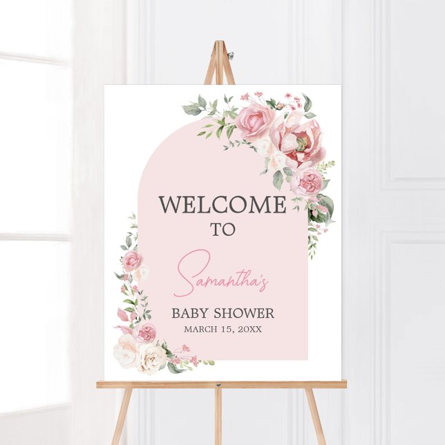 Blommigt Arch Baby i bloombabyvisningsvälkomsthäls Poster (Baby in Bloom Floral Arch Baby Shower Welcome Sign
)