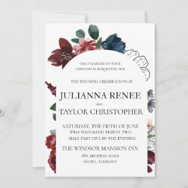 Blommigt Arch Bröllop i flottan och Burgundy Inbjudningar