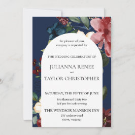 Blommigt Arch Bröllop i flottan och Burgundy Inbjudningar