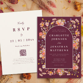 Blommigt Arch Burgundy Burnt Orange Fall Wedding Inbjudningar