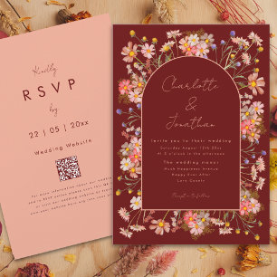 Blommigt Arch Burnt Orange Terracotta Fall Wedding Inbjudningar