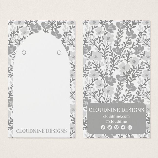 Blommigt Arch Chic Grått Aring Jewelry Visning Car Visitkort (Framsida & baksida)