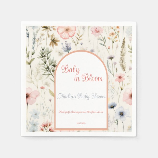 Blommigt Arch Design Baby i Bloom Baby Shower Pappersservett (Framsidan)