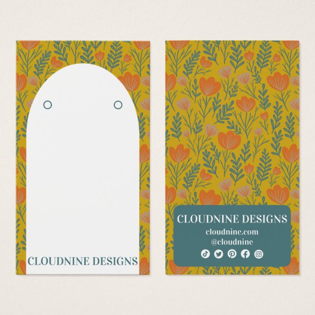 Blommigt Arch Earring Golden Jewelry Visning Card Visitkort (Framsida & baksida)