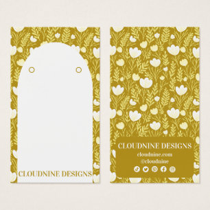 Blommigt Arch Earring Golden Jewelry Visning Card Visitkort
