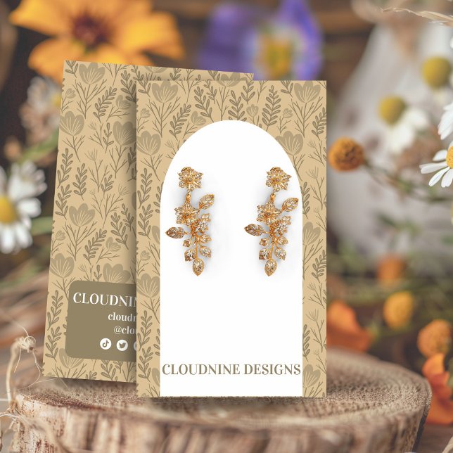 Blommigt Arch Earring Neutralts Juvelry Visning Ca Visitkort (Floral Arch Earring Neutrals Beige Jewelry Display Card w. social icons
)