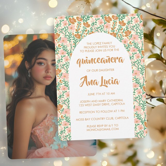 Blommigt Arch Flower Mönster CUSTOMPhoto Quinceañe Inbjudningar (Floral Arch Flower Pattern CUSTOMPhoto Quinceañera Invitation
)