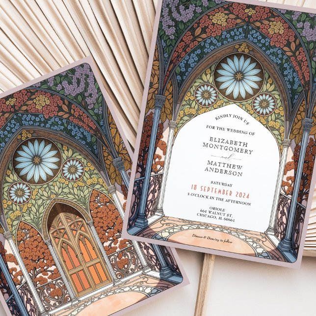 Blommigt Arch Gothic Art nouveau Bröllop Inbjudningar (Skapare uppladdad)