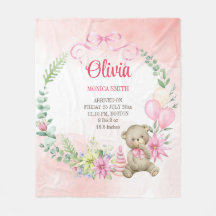 Blommigt Arch nalle baby-statistik babyfilt