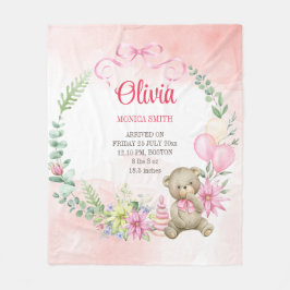 Blommigt Arch nalle baby-statistik babyfilt Fleecefilt