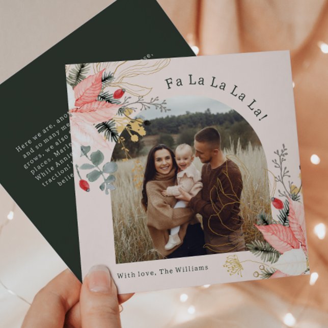 Blommigt Arch Rosa Fa La La La One Photo Julkort (Skapare uppladdad)