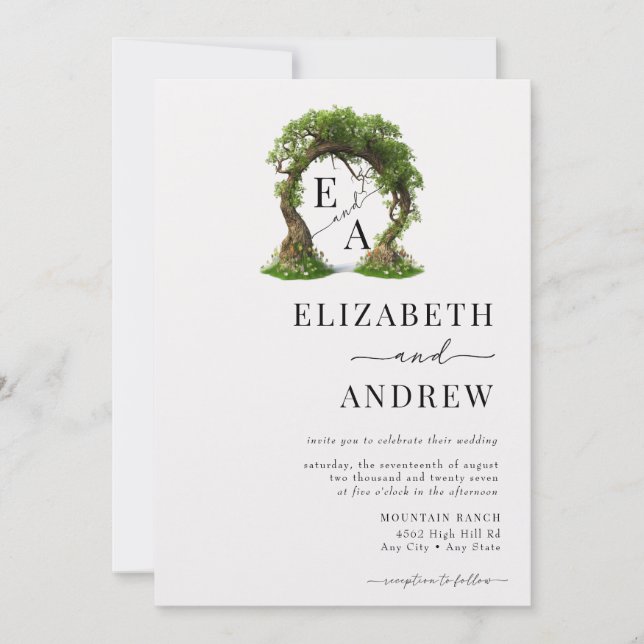 Blommigt Arch | TRÄD BRÖLLOP Inbjudningar (Framsida)