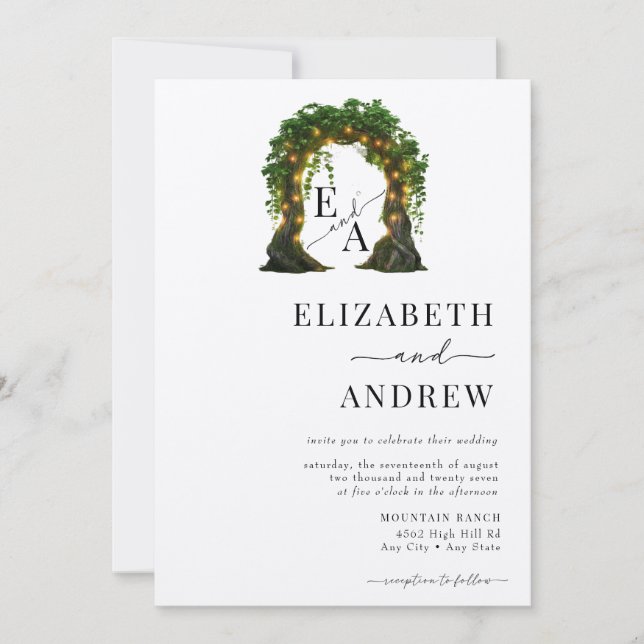 Blommigt Arch | TRÄD BRÖLLOP Inbjudningar (Framsida)