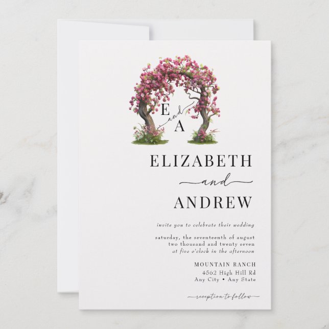 Blommigt Arch | TRÄD BRÖLLOP Inbjudningar (Framsida)