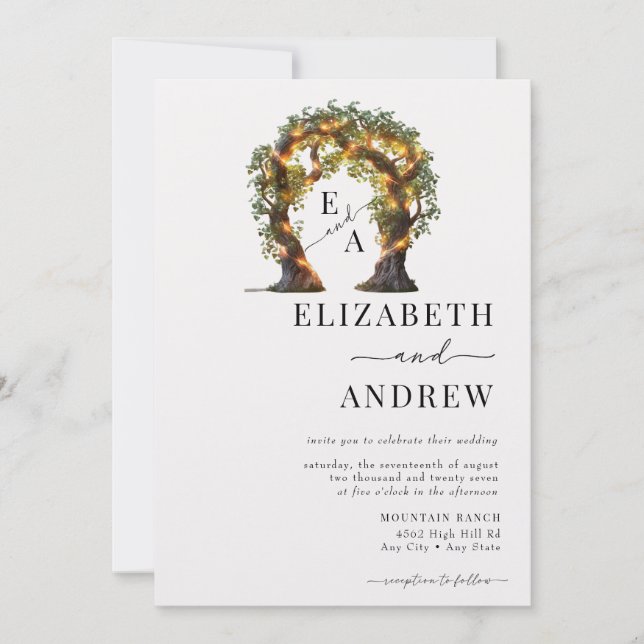 Blommigt Arch | TRÄD BRÖLLOP Inbjudningar (Framsida)